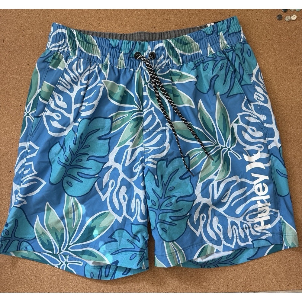 Hurley Men's Hana Bay Blue Volley Swim Trunks Elastic Waist Sz S‎ NWT
